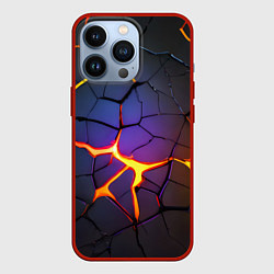 Чехол для iPhone 13 Pro Неоновые трещины - лава, цвет: 3D-красный