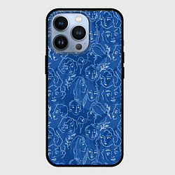 Чехол для iPhone 13 Pro Женские лица на джинсовом синем, цвет: 3D-черный