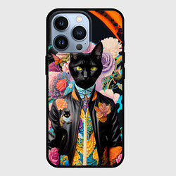 Чехол для iPhone 13 Pro Модный чёрный кот - нейросеть - мода, цвет: 3D-черный