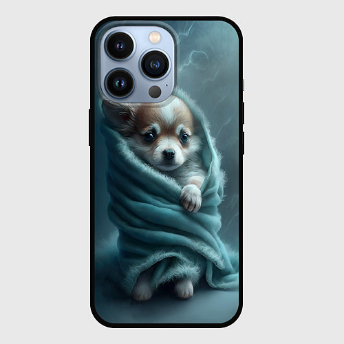 Чехол iPhone 13 Pro Милый щенок в одеяле / 3D-Черный – фото 1