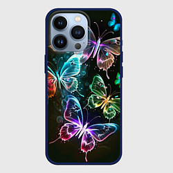 Чехол для iPhone 13 Pro Неоновые дикие бабочки, цвет: 3D-тёмно-синий