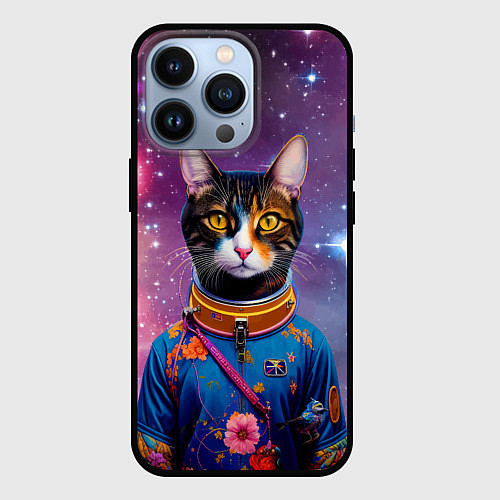 Чехол iPhone 13 Pro Кот бравый космонавт / 3D-Черный – фото 1