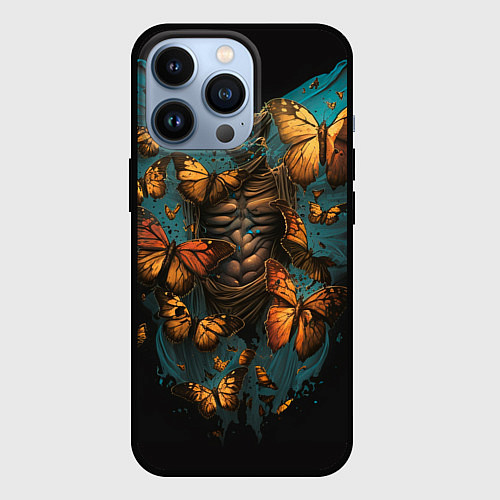Чехол iPhone 13 Pro Бабочки в груди / 3D-Черный – фото 1