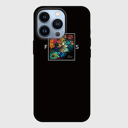 Чехол iPhone 13 Pro Цветы в квадрате с надписью / 3D-Черный – фото 1