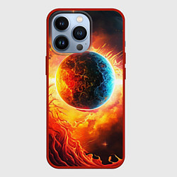 Чехол для iPhone 13 Pro Планета в огненном космосе, цвет: 3D-красный