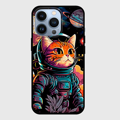Чехол iPhone 13 Pro Милый котик из космоса / 3D-Черный – фото 1