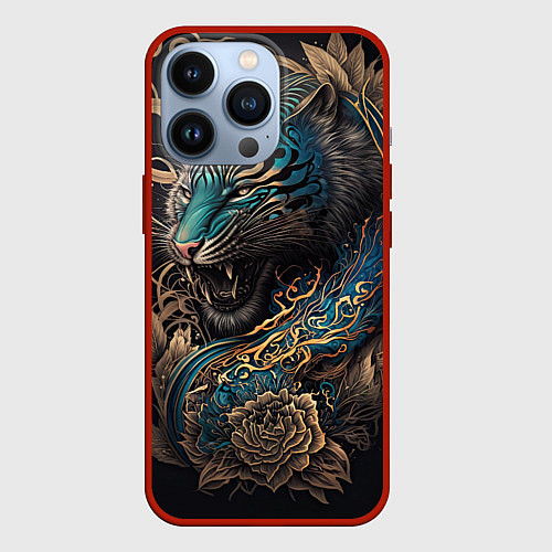 Чехол iPhone 13 Pro Тигр Irezumi / 3D-Красный – фото 1