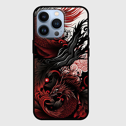 Чехол iPhone 13 Pro Красный Irezumi узор / 3D-Черный – фото 1