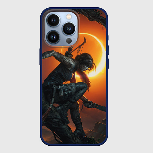 Чехол iPhone 13 Pro Lara Croft / 3D-Тёмно-синий – фото 1