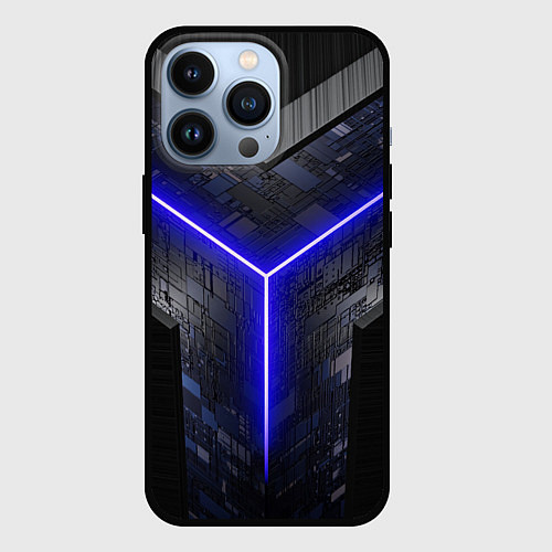 Чехол iPhone 13 Pro Лучевая подсветка неон / 3D-Черный – фото 1