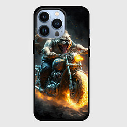 Чехол iPhone 13 Pro Бульдог байкер на мотоцикле