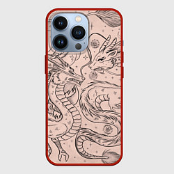 Чехол iPhone 13 Pro Дракон - унесенные призраками: тату на бежевом