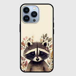 Чехол для iPhone 13 Pro Милый енот в акварельном стиле, цвет: 3D-черный