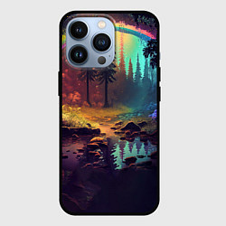 Чехол iPhone 13 Pro Неоновый лес с радугой