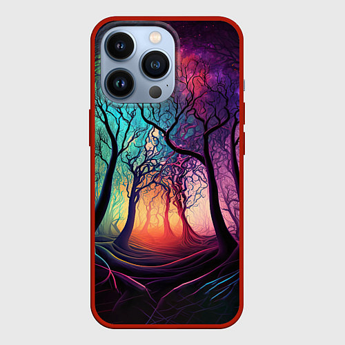 Чехол iPhone 13 Pro Разноцветный неоновый лес / 3D-Красный – фото 1