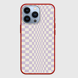 Чехол для iPhone 13 Pro Искаженная шашечка - лавандовый, цвет: 3D-красный