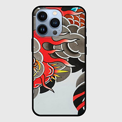 Чехол для iPhone 13 Pro Иредзуми: дракон в дыму, цвет: 3D-черный