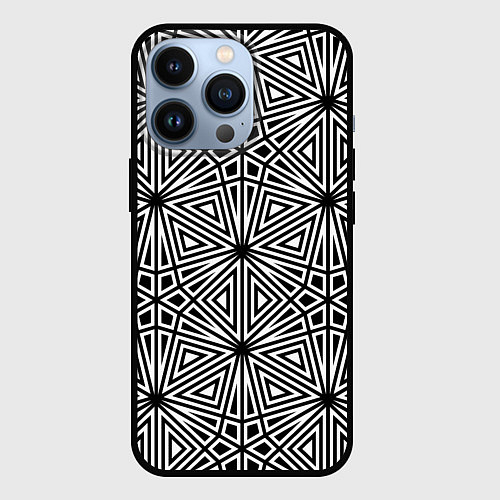Чехол iPhone 13 Pro Паттерн из чёрно-белого множества треугольников / 3D-Черный – фото 1
