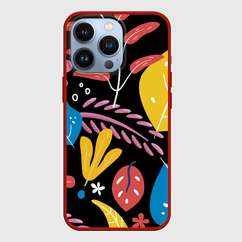 Чехол iPhone 13 Pro Красочная цветочная композиция / 3D-Красный – фото 1