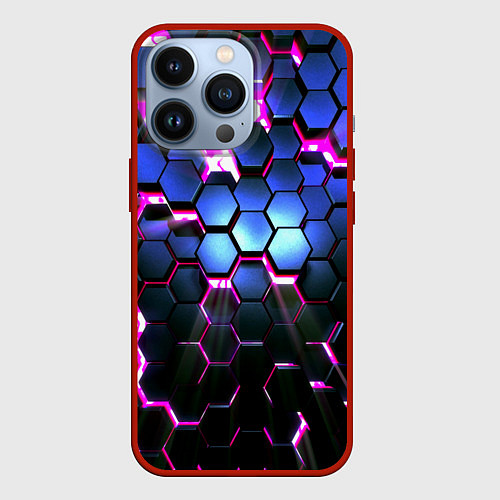 Чехол iPhone 13 Pro Неоновые стильные соты / 3D-Красный – фото 1