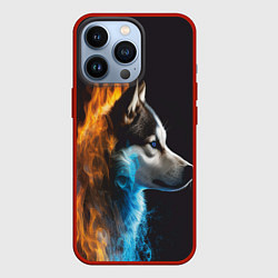 Чехол для iPhone 13 Pro Голова волка Стихия огня, цвет: 3D-красный