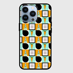 Чехол для iPhone 13 Pro Зайка и морковка, геометрический паттерн, цвет: 3D-черный