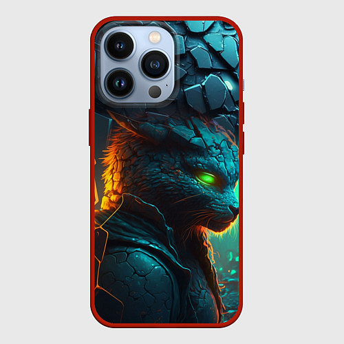 Чехол iPhone 13 Pro Кот из разломленных неоновых плит / 3D-Красный – фото 1