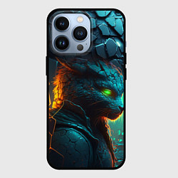 Чехол для iPhone 13 Pro Кот из разломленных неоновых плит, цвет: 3D-черный
