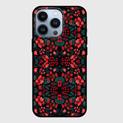 Чехол для iPhone 13 Pro Растительный узор из красных цветов, цвет: 3D-черный