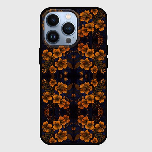 Чехол iPhone 13 Pro Желто-оранжевые нежные цветы / 3D-Черный – фото 1