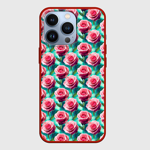 Чехол iPhone 13 Pro Узор из розовых роз / 3D-Красный – фото 1