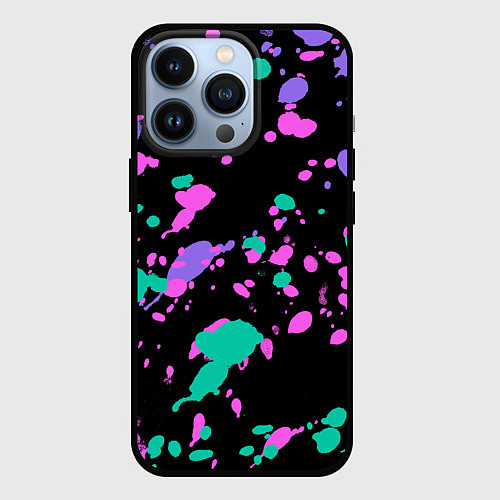 Чехол iPhone 13 Pro Неоновые цвета брызги краски / 3D-Черный – фото 1