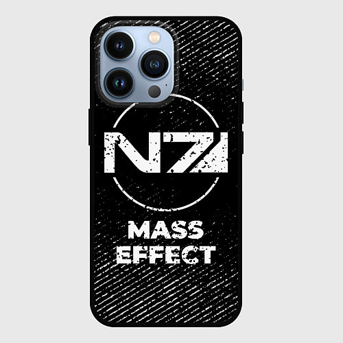 Чехол iPhone 13 Pro Mass Effect с потертостями на темном фоне / 3D-Черный – фото 1