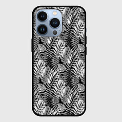 Чехол iPhone 13 Pro Черно-белый узор монстера