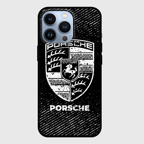 Чехол iPhone 13 Pro Porsche с потертостями на темном фоне / 3D-Черный – фото 1