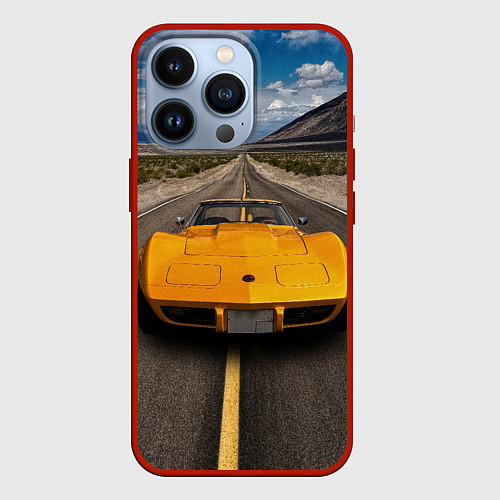 Чехол iPhone 13 Pro Ретро маслкар Chevrolet Corvette Stingray / 3D-Красный – фото 1