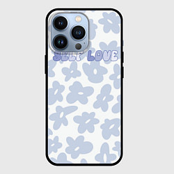Чехол для iPhone 13 Pro Self love - цветочный голубой паттерн, цвет: 3D-черный