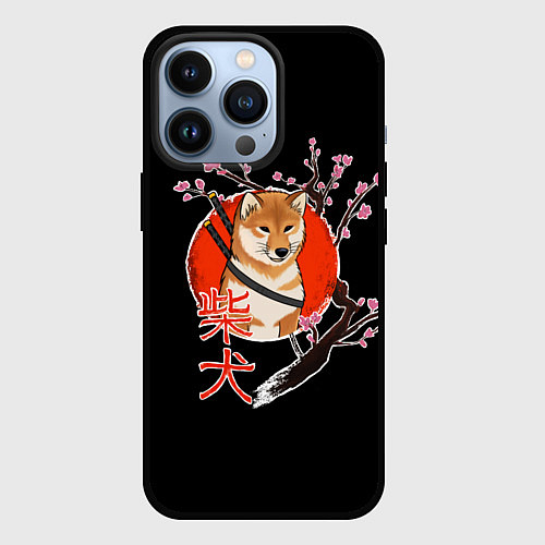 Чехол iPhone 13 Pro Сиба ину самурай / 3D-Черный – фото 1