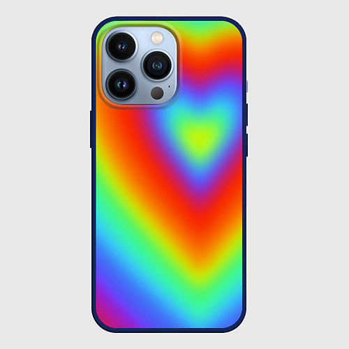 Чехол iPhone 13 Pro Сердце - радужный градиент / 3D-Тёмно-синий – фото 1