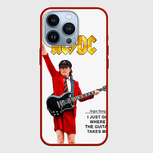 Чехол iPhone 13 Pro Ангус Янг рок группа ACDC / 3D-Красный – фото 1