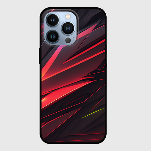 Чехол iPhone 13 Pro Красно-черная текстура / 3D-Черный – фото 1