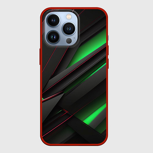 Чехол iPhone 13 Pro Объемная текстура с зеленым свечением / 3D-Красный – фото 1
