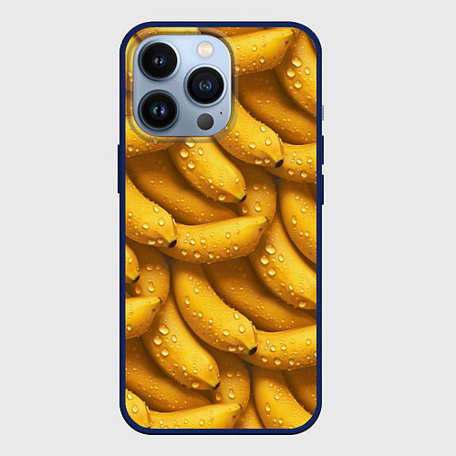 Чехол iPhone 13 Pro Сочная текстура из бананов / 3D-Тёмно-синий – фото 1