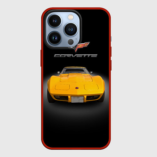 Чехол iPhone 13 Pro Американский маслкар Chevrolet Corvette Stingray / 3D-Красный – фото 1