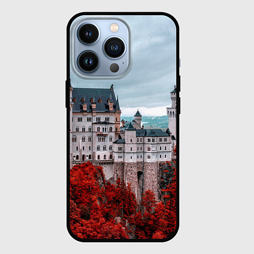 Чехол iPhone 13 Pro Замок в горах и красный лес / 3D-Черный – фото 1