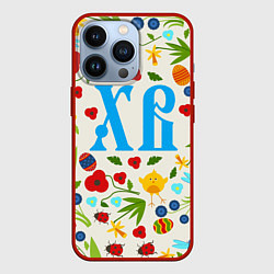Чехол для iPhone 13 Pro ХВ с цветочным узором на Пасху, цвет: 3D-красный