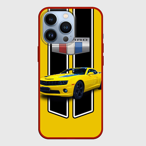 Чехол iPhone 13 Pro Мощный маслкар Chevrolet Camaro 2010 года / 3D-Красный – фото 1