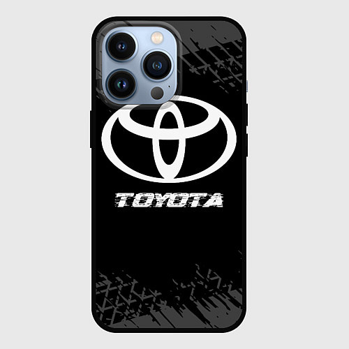 Чехол iPhone 13 Pro Toyota speed на темном фоне со следами шин / 3D-Черный – фото 1