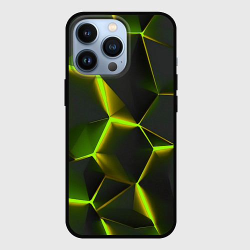 Чехол iPhone 13 Pro Разлом неоновых плит / 3D-Черный – фото 1