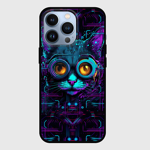 Чехол iPhone 13 Pro Cat - cyberpunk style / 3D-Черный – фото 1